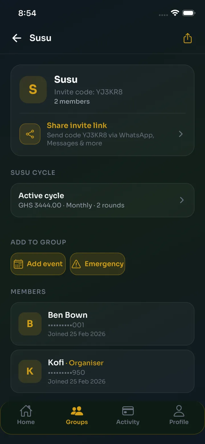 Wobe group detail screen